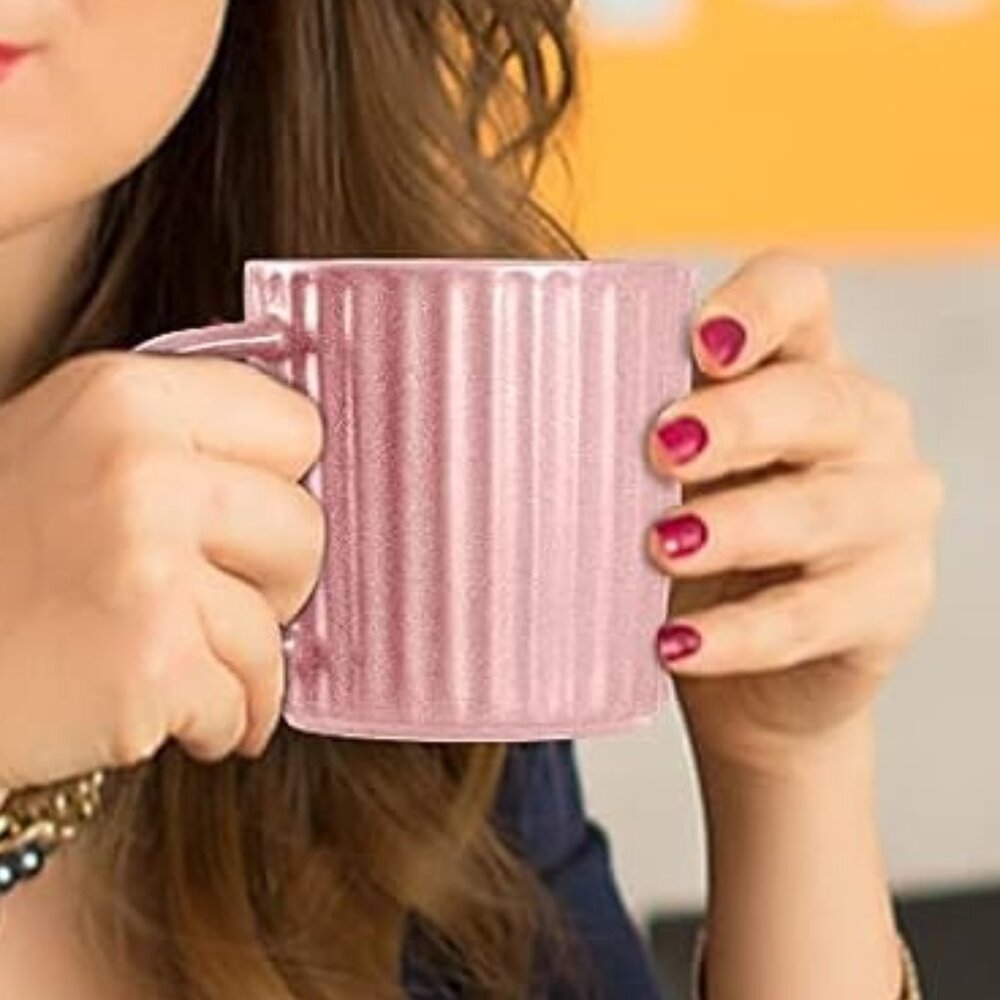 Retro Farmhouse Ceramic Stoneware Roman Column Mug with Handle | Pink | 16 oz